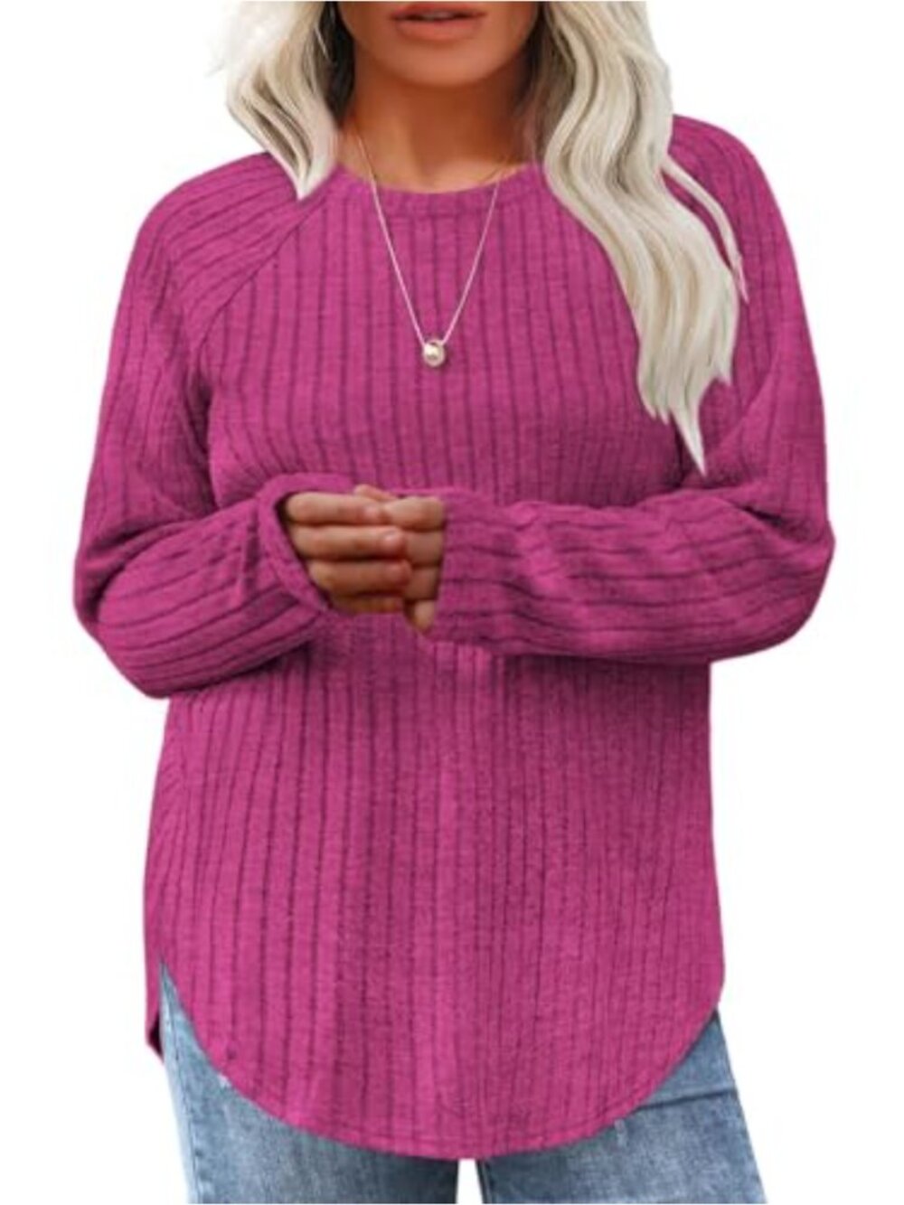 Plus Size Soft Knit Long Sleeve Pullover Tunic Crewneck Fall
